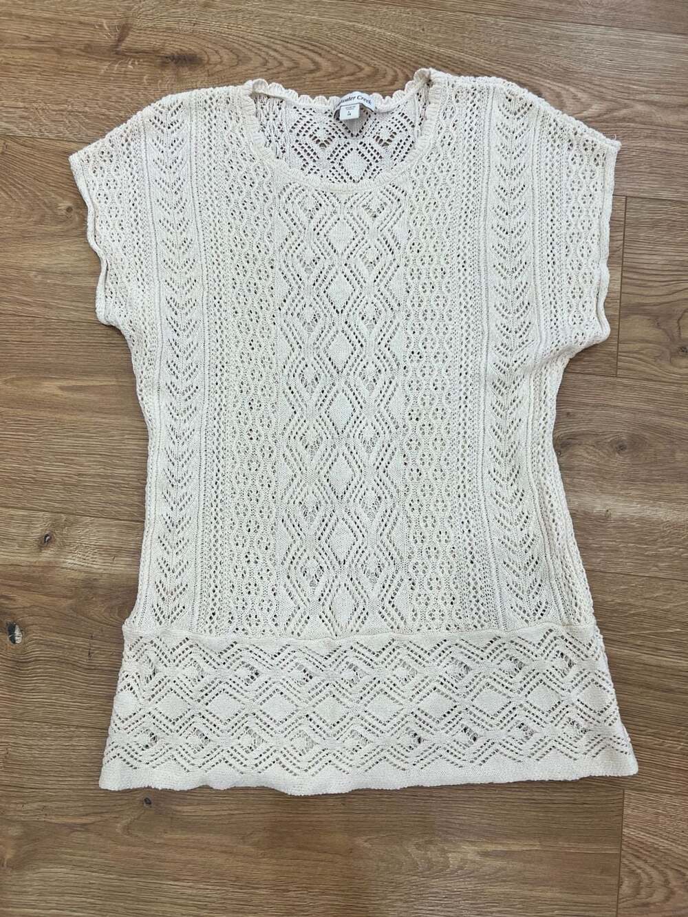 Coldwater Creek Ivory Linen-Blend Diamond Pattern Knit Sleeveless Sweater Top L